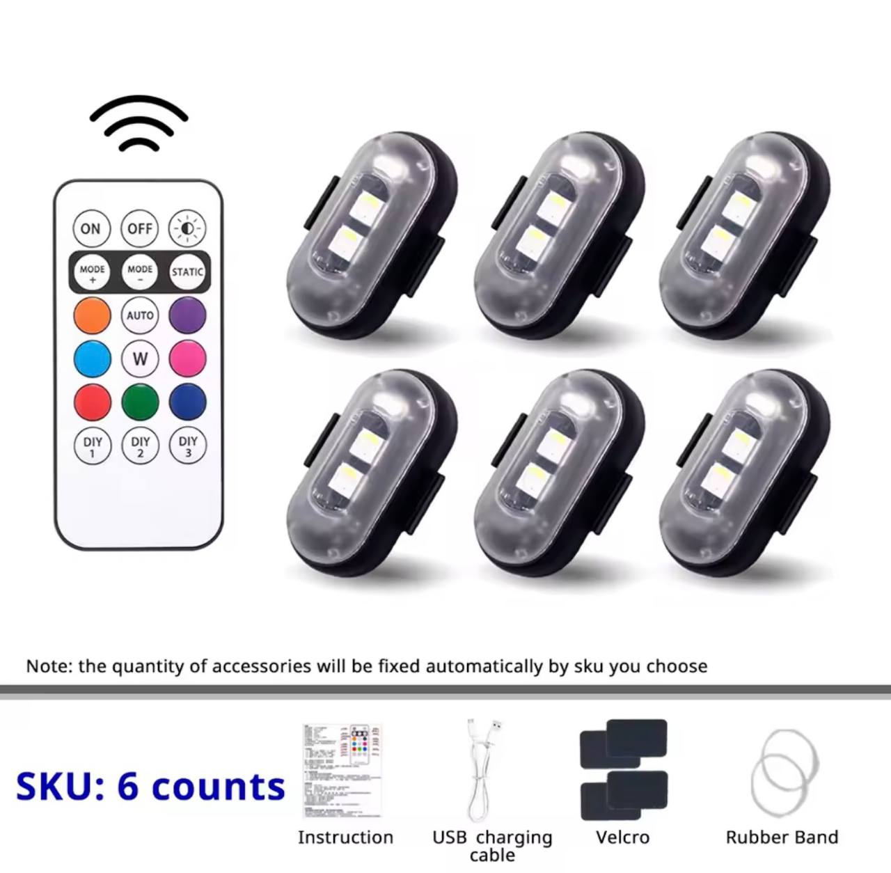 Remote Control RGB LED Strobe Light Wireless Rechargeable Footwell Lights Exterior Interior Decorative for SUV Truck Motorcycle