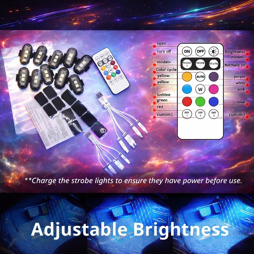 Remote Control RGB LED Strobe Light Wireless Rechargeable Footwell Lights Exterior Interior Decorative for SUV Truck Motorcycle