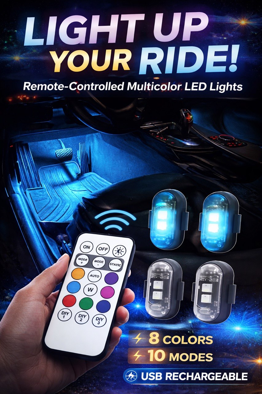 Remote Control RGB LED Strobe Light Wireless Rechargeable Footwell Lights Exterior Interior Decorative for SUV Truck Motorcycle